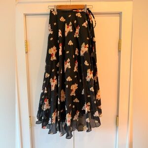 NWOT Bellerose Floral Black Maxi Wrap Skirt size 1